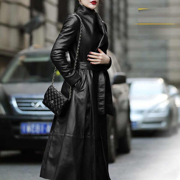 Women's waist leather down jacket - Image 8