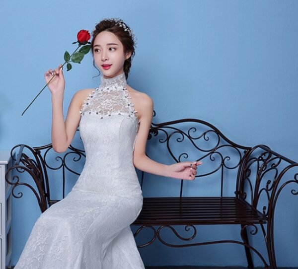 Big Red Wedding Dress Bride Large Size Waist Fishtail Wedding Dress Fishtail Tail Korean Hanging Neck - Image 4