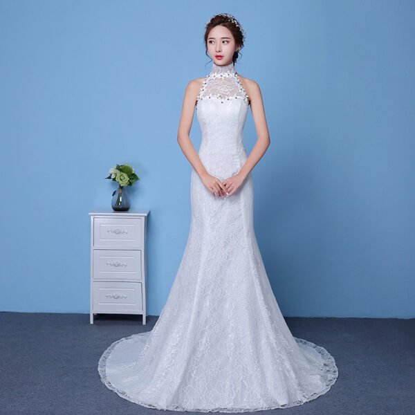 Big Red Wedding Dress Bride Large Size Waist Fishtail Wedding Dress Fishtail Tail Korean Hanging Neck - Image 2
