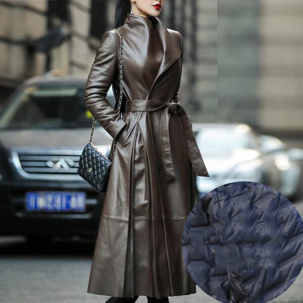 Women's waist leather down jacket - Image 4