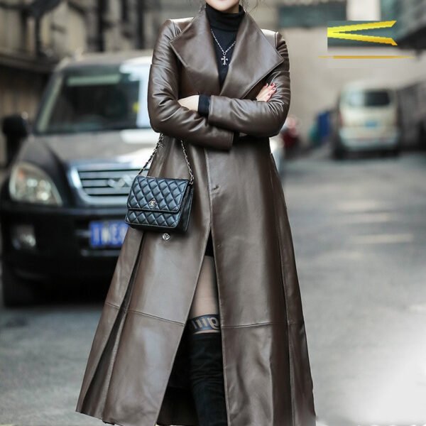 Women's waist leather down jacket - Image 3